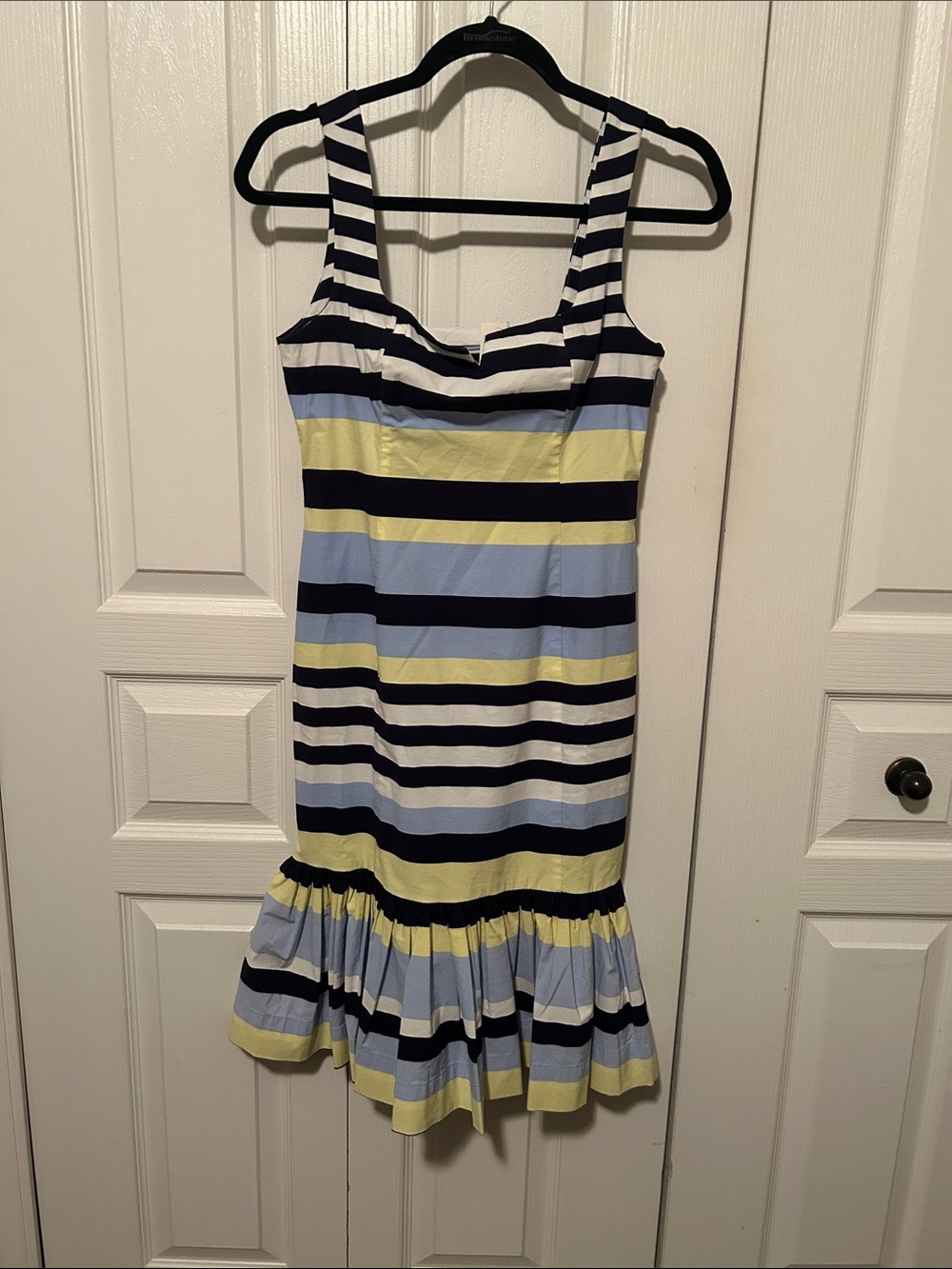 Maeve Striped Sundress in Navy, Light Blue & Pale Yellow